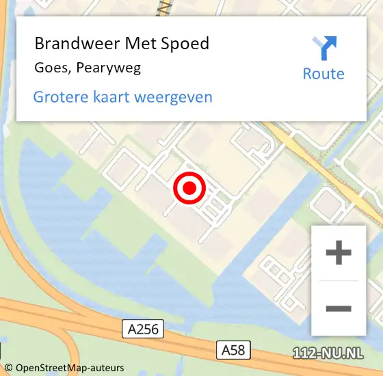 Locatie op kaart van de 112 melding: Brandweer Met Spoed Naar Goes, Pearyweg op 1 februari 2023 10:57