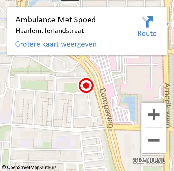 Locatie op kaart van de 112 melding: Ambulance Met Spoed Naar Haarlem, Ierlandstraat op 1 februari 2023 11:05