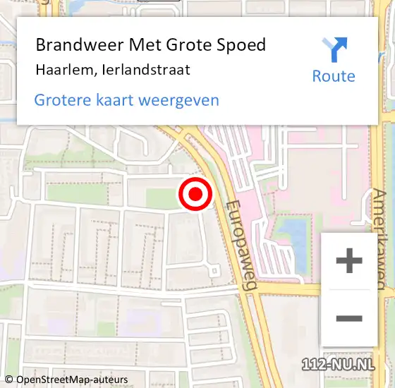 Locatie op kaart van de 112 melding: Brandweer Met Grote Spoed Naar Haarlem, Ierlandstraat op 1 februari 2023 11:06