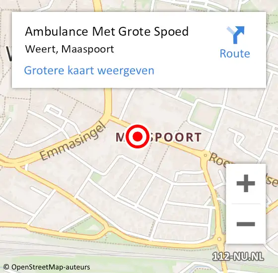 Locatie op kaart van de 112 melding: Ambulance Met Grote Spoed Naar Weert, Maaspoort op 1 februari 2023 11:53