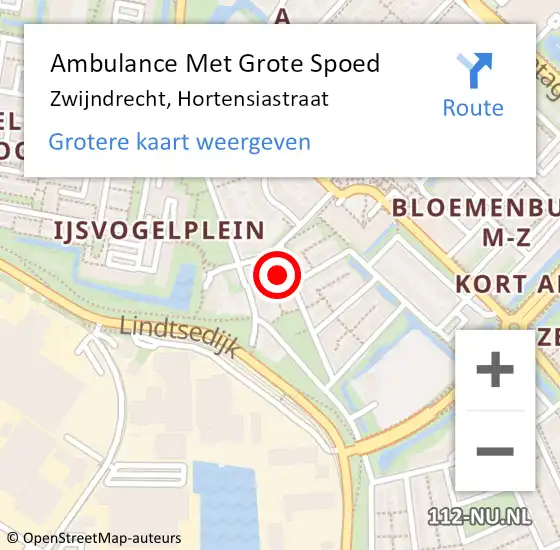 Locatie op kaart van de 112 melding: Ambulance Met Grote Spoed Naar Zwijndrecht, Hortensiastraat op 1 februari 2023 12:04