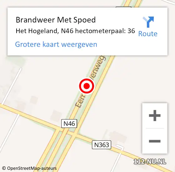 Locatie op kaart van de 112 melding: Brandweer Met Spoed Naar Het Hogeland, N46 hectometerpaal: 36 op 1 februari 2023 12:05