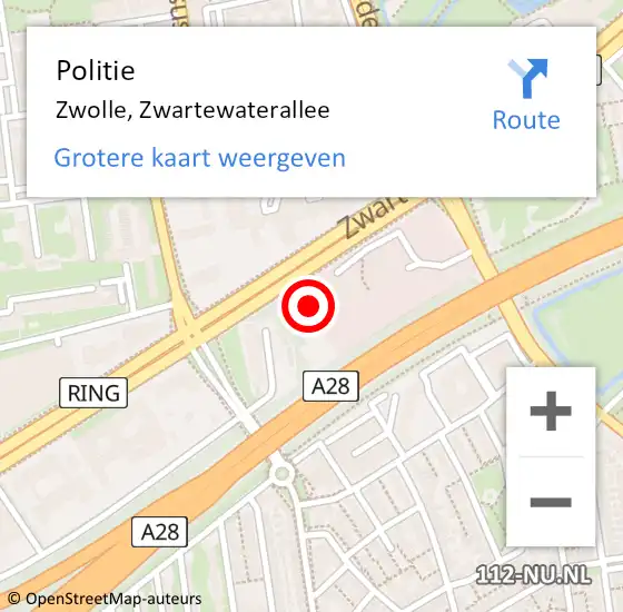 Locatie op kaart van de 112 melding: Politie Zwolle, Zwartewaterallee op 1 februari 2023 12:21