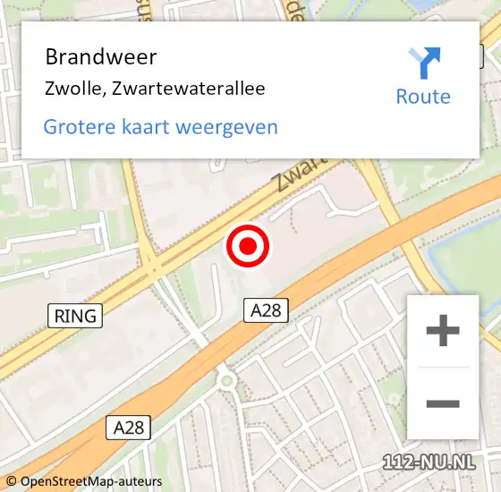 Locatie op kaart van de 112 melding: Brandweer Zwolle, Zwartewaterallee op 1 februari 2023 12:24