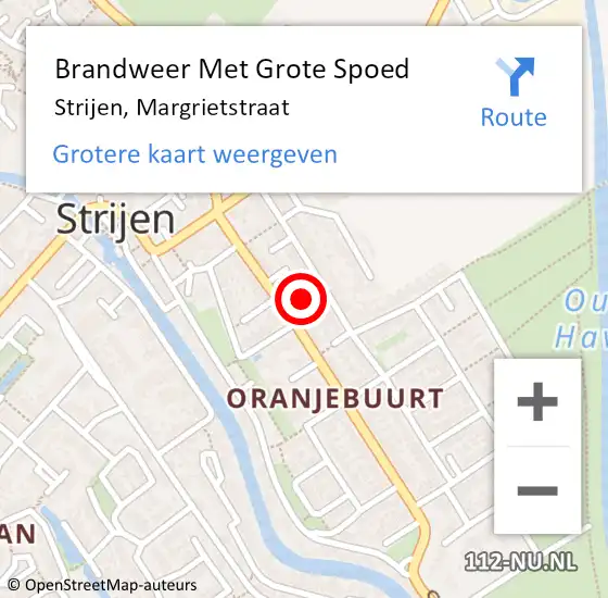 Locatie op kaart van de 112 melding: Brandweer Met Grote Spoed Naar Strijen, Margrietstraat op 1 februari 2023 12:29