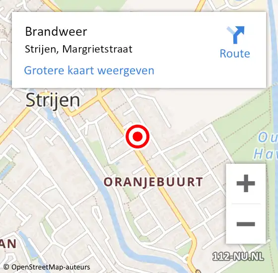 Locatie op kaart van de 112 melding: Brandweer Strijen, Margrietstraat op 1 februari 2023 12:33