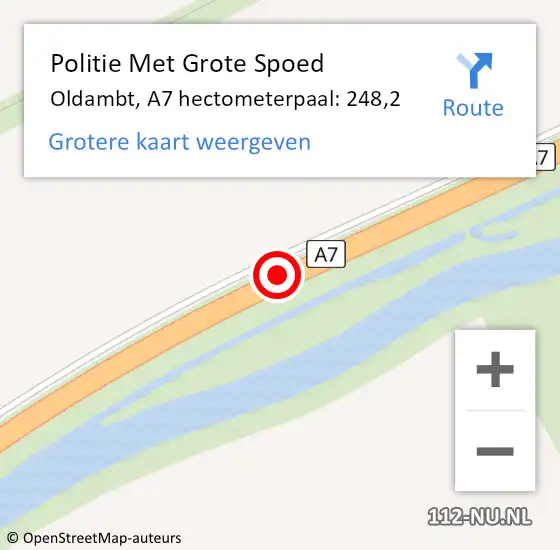 Locatie op kaart van de 112 melding: Politie Met Grote Spoed Naar Oldambt, A7 hectometerpaal: 248,2 op 1 februari 2023 12:48