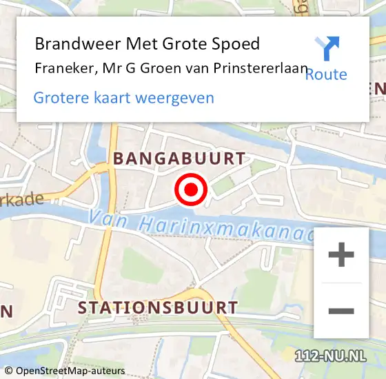 Locatie op kaart van de 112 melding: Brandweer Met Grote Spoed Naar Franeker, Mr G Groen van Prinstererlaan op 1 februari 2023 12:49