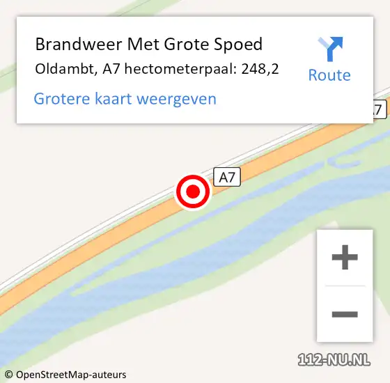 Locatie op kaart van de 112 melding: Brandweer Met Grote Spoed Naar Oldambt, A7 hectometerpaal: 248,2 op 1 februari 2023 12:50