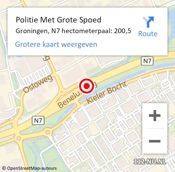 Locatie op kaart van de 112 melding: Politie Met Grote Spoed Naar Groningen, N7 hectometerpaal: 200,5 op 1 februari 2023 13:00