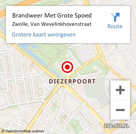 Locatie op kaart van de 112 melding: Brandweer Met Grote Spoed Naar Zwolle, Van Wevelinkhovenstraat op 1 februari 2023 13:41