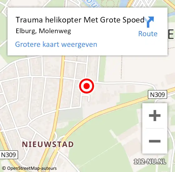 Locatie op kaart van de 112 melding: Trauma helikopter Met Grote Spoed Naar Elburg, Molenweg op 1 februari 2023 13:55