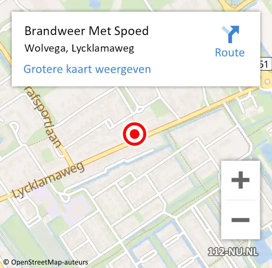 Locatie op kaart van de 112 melding: Brandweer Met Spoed Naar Wolvega, Lycklamaweg op 1 februari 2023 14:06