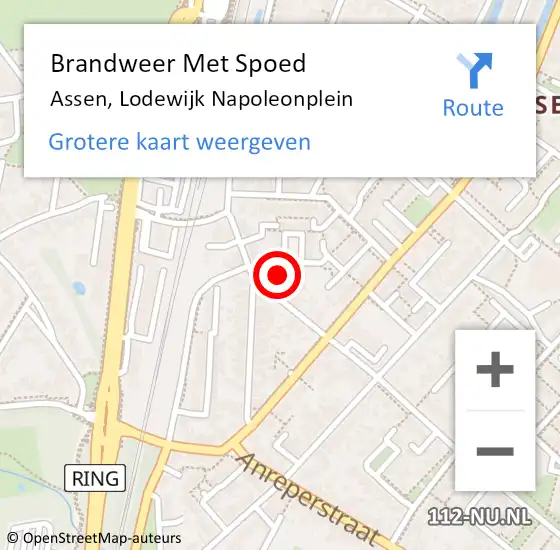 Locatie op kaart van de 112 melding: Brandweer Met Spoed Naar Assen, Lodewijk Napoleonplein op 1 februari 2023 14:22