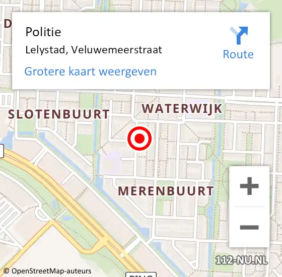 Locatie op kaart van de 112 melding: Politie Lelystad, Veluwemeerstraat op 1 februari 2023 15:02