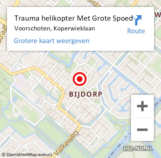 Locatie op kaart van de 112 melding: Trauma helikopter Met Grote Spoed Naar Voorschoten, Koperwieklaan op 1 februari 2023 15:05