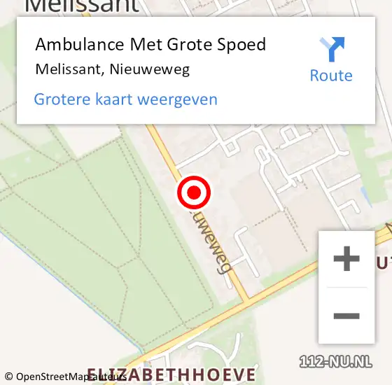 Locatie op kaart van de 112 melding: Ambulance Met Grote Spoed Naar Melissant, Nieuweweg op 1 februari 2023 15:10