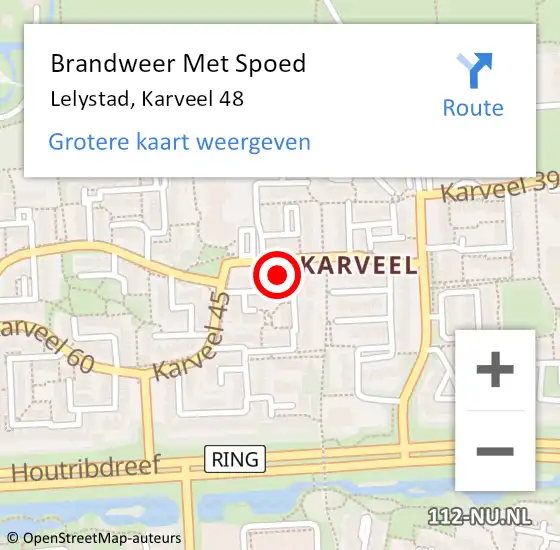 Locatie op kaart van de 112 melding: Brandweer Met Spoed Naar Lelystad, Karveel 48 op 1 februari 2023 16:59