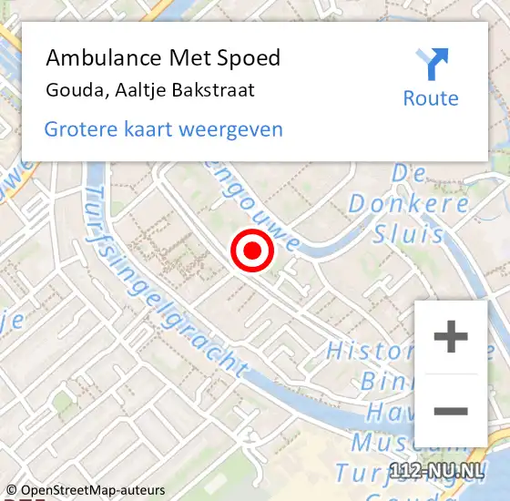 Locatie op kaart van de 112 melding: Ambulance Met Spoed Naar Gouda, Aaltje Bakstraat op 1 februari 2023 16:59