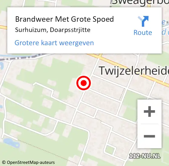 Locatie op kaart van de 112 melding: Brandweer Met Grote Spoed Naar Surhuizum, Doarpsstrjitte op 1 februari 2023 17:02