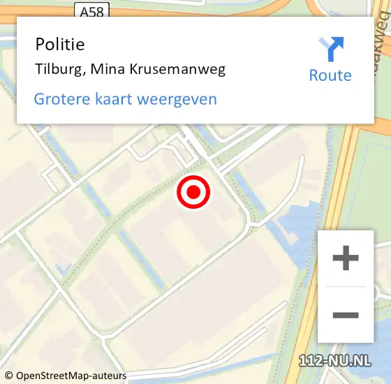 Locatie op kaart van de 112 melding: Politie Tilburg, Mina Krusemanweg op 1 februari 2023 17:09