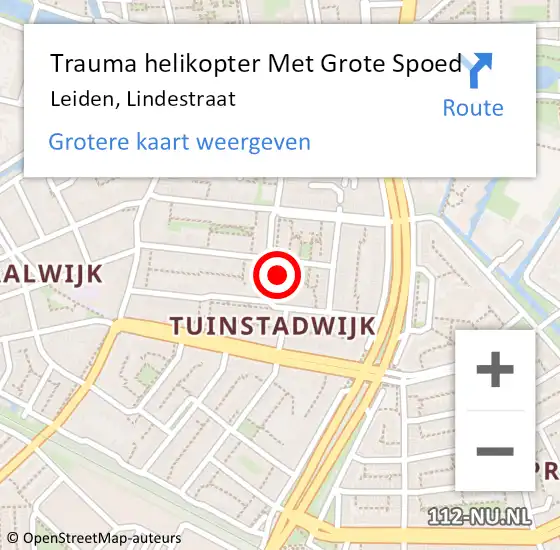 Locatie op kaart van de 112 melding: Trauma helikopter Met Grote Spoed Naar Leiden, Lindestraat op 1 februari 2023 18:21