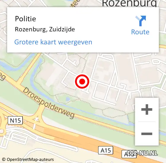 Locatie op kaart van de 112 melding: Politie Rozenburg, Zuidzijde op 1 februari 2023 18:22