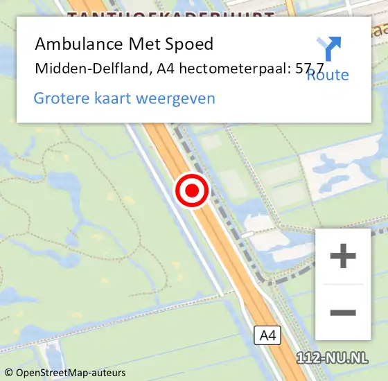Locatie op kaart van de 112 melding: Ambulance Met Spoed Naar Midden-Delfland, A4 hectometerpaal: 57,7 op 1 februari 2023 18:23