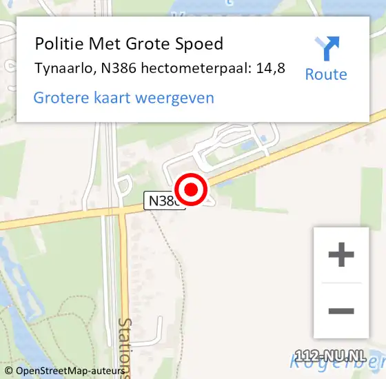 Locatie op kaart van de 112 melding: Politie Met Grote Spoed Naar Tynaarlo, N386 hectometerpaal: 14,8 op 1 februari 2023 19:21