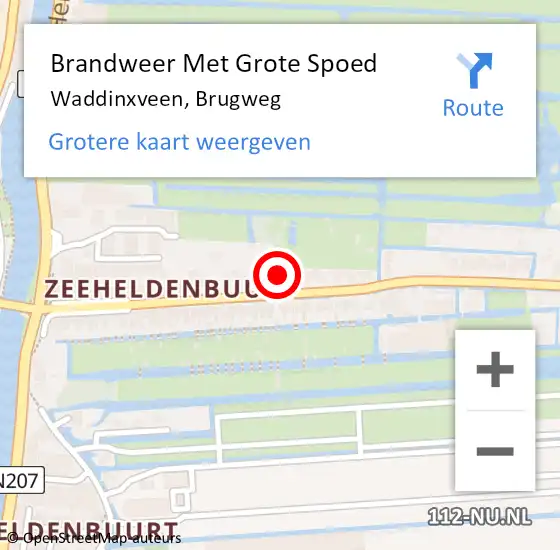 Locatie op kaart van de 112 melding: Brandweer Met Grote Spoed Naar Waddinxveen, Brugweg op 1 februari 2023 19:27