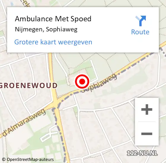 Locatie op kaart van de 112 melding: Ambulance Met Spoed Naar Nijmegen, Sophiaweg op 1 februari 2023 19:44