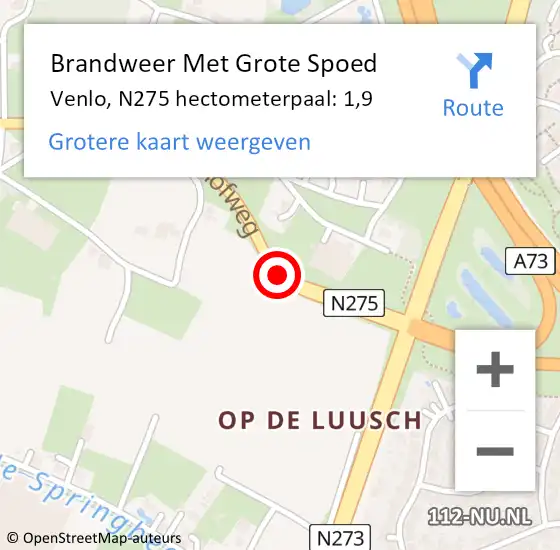 Locatie op kaart van de 112 melding: Brandweer Met Grote Spoed Naar Venlo, N275 hectometerpaal: 1,9 op 1 februari 2023 20:10