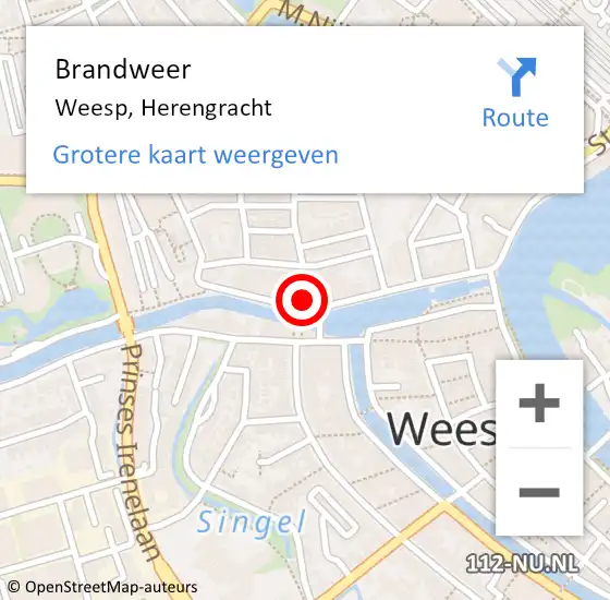 Locatie op kaart van de 112 melding: Brandweer Weesp, Herengracht op 1 februari 2023 20:16