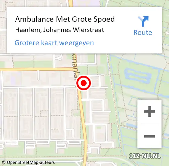 Locatie op kaart van de 112 melding: Ambulance Met Grote Spoed Naar Haarlem, Johannes Wierstraat op 1 februari 2023 20:26