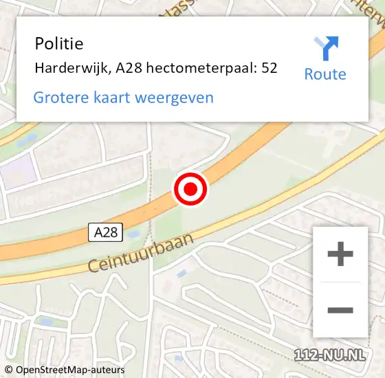 Locatie op kaart van de 112 melding: Politie Harderwijk, A28 hectometerpaal: 52 op 1 februari 2023 23:12