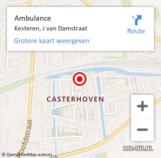 Locatie op kaart van de 112 melding: Ambulance Kesteren, J van Damstraat op 1 februari 2023 23:32