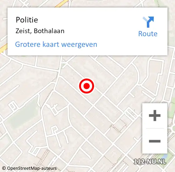 Locatie op kaart van de 112 melding: Politie Zeist, Bothalaan op 1 februari 2023 23:35