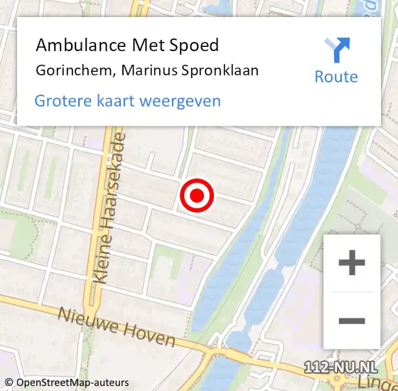 Locatie op kaart van de 112 melding: Ambulance Met Spoed Naar Gorinchem, Marinus Spronklaan op 2 februari 2023 01:47