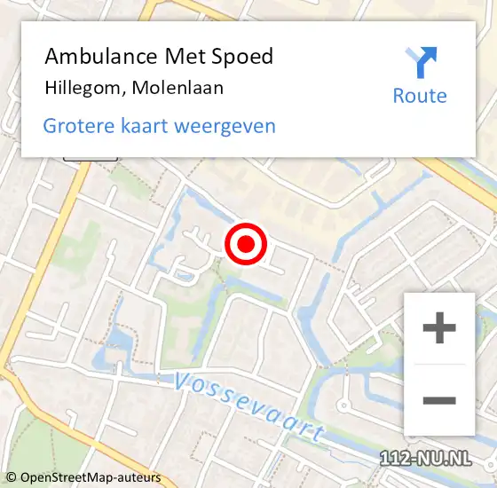 Locatie op kaart van de 112 melding: Ambulance Met Spoed Naar Hillegom, Molenlaan op 2 februari 2023 05:42