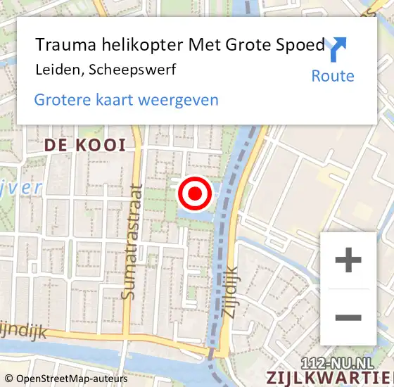 Locatie op kaart van de 112 melding: Trauma helikopter Met Grote Spoed Naar Leiden, Scheepswerf op 2 februari 2023 05:46