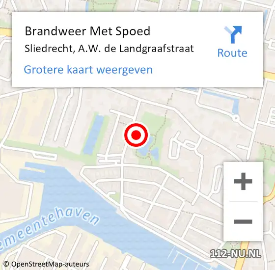 Locatie op kaart van de 112 melding: Brandweer Met Spoed Naar Sliedrecht, A.W. de Landgraafstraat op 2 februari 2023 05:48