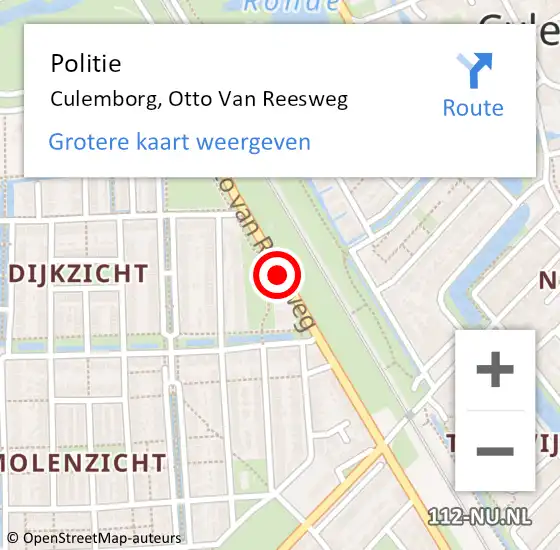 Locatie op kaart van de 112 melding: Politie Culemborg, Otto Van Reesweg op 14 augustus 2014 09:16