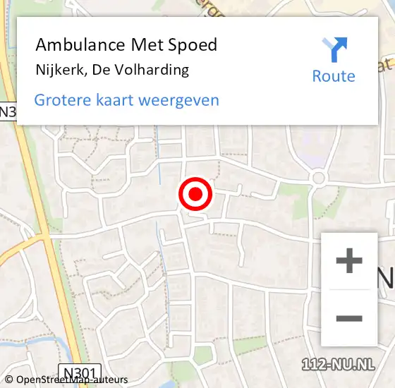 Locatie op kaart van de 112 melding: Ambulance Met Spoed Naar Nijkerk, De Volharding op 2 februari 2023 07:18