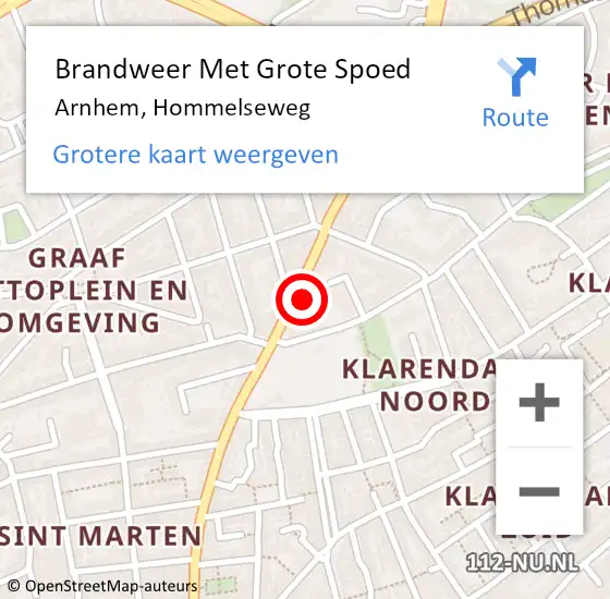 Locatie op kaart van de 112 melding: Brandweer Met Grote Spoed Naar Arnhem, Hommelseweg op 2 februari 2023 07:43