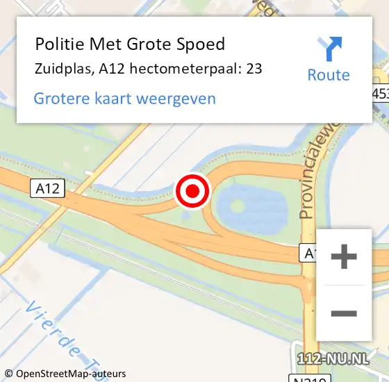 Locatie op kaart van de 112 melding: Politie Met Grote Spoed Naar Zuidplas, A12 hectometerpaal: 23 op 2 februari 2023 08:05