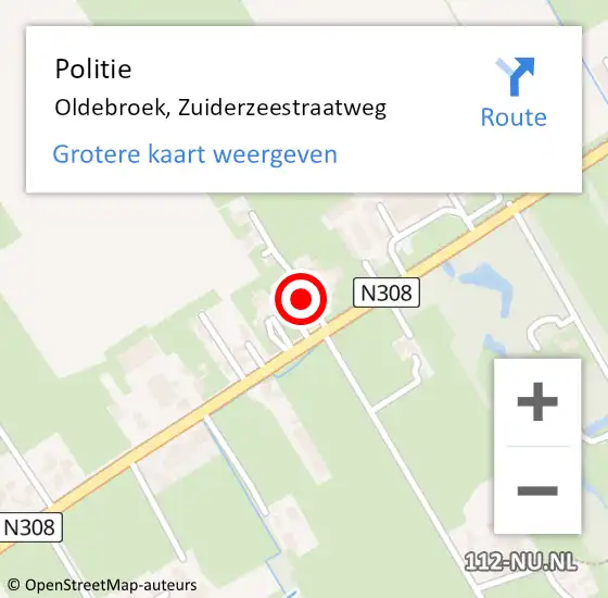 Locatie op kaart van de 112 melding: Politie Oldebroek, Zuiderzeestraatweg op 2 februari 2023 08:23