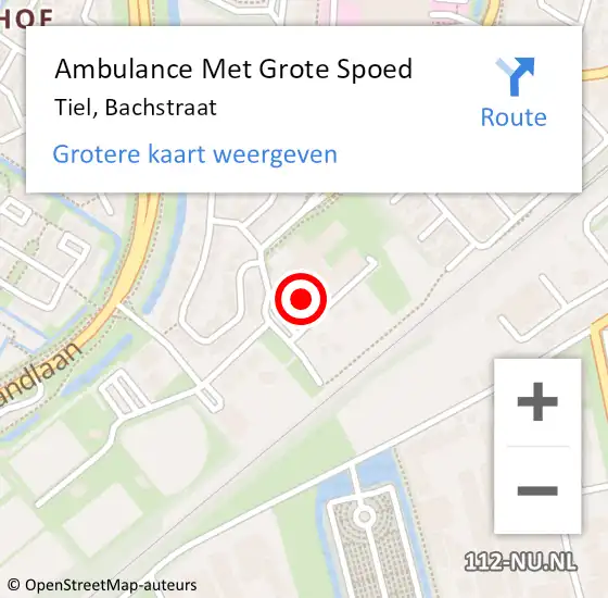 Locatie op kaart van de 112 melding: Ambulance Met Grote Spoed Naar Tiel, Bachstraat op 2 februari 2023 08:39