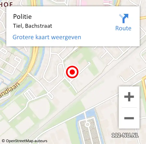 Locatie op kaart van de 112 melding: Politie Tiel, Bachstraat op 2 februari 2023 08:41