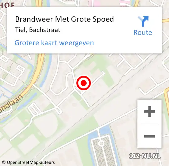 Locatie op kaart van de 112 melding: Brandweer Met Grote Spoed Naar Tiel, Bachstraat op 2 februari 2023 08:44