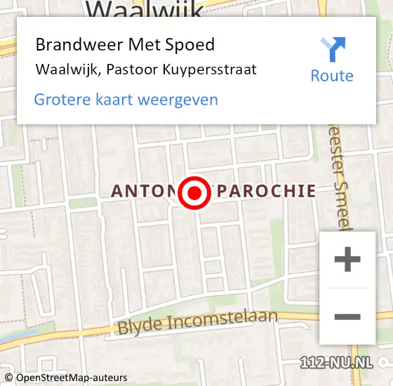 Locatie op kaart van de 112 melding: Brandweer Met Spoed Naar Waalwijk, Pastoor Kuypersstraat op 2 februari 2023 09:42